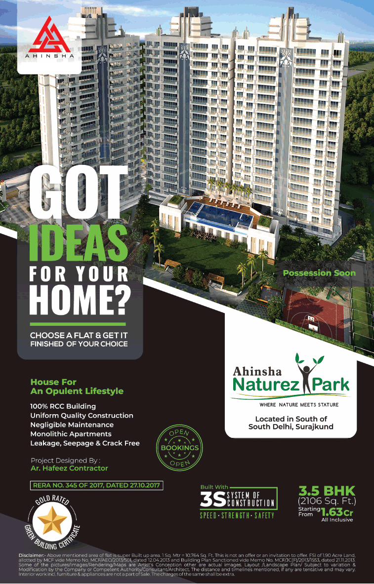 Book House for an Opulent Lifestyle at Ahinsha Naturez Park in Faridabad